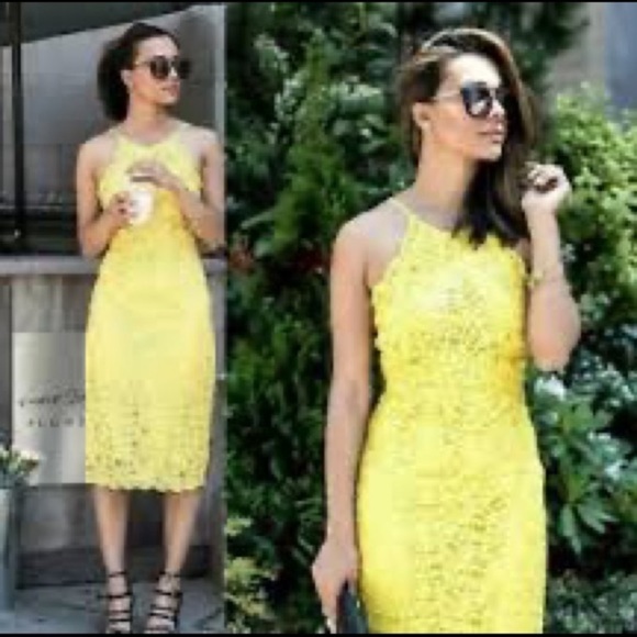 Zara Yellow Lace Overlay Dress - Picture 4 of 12